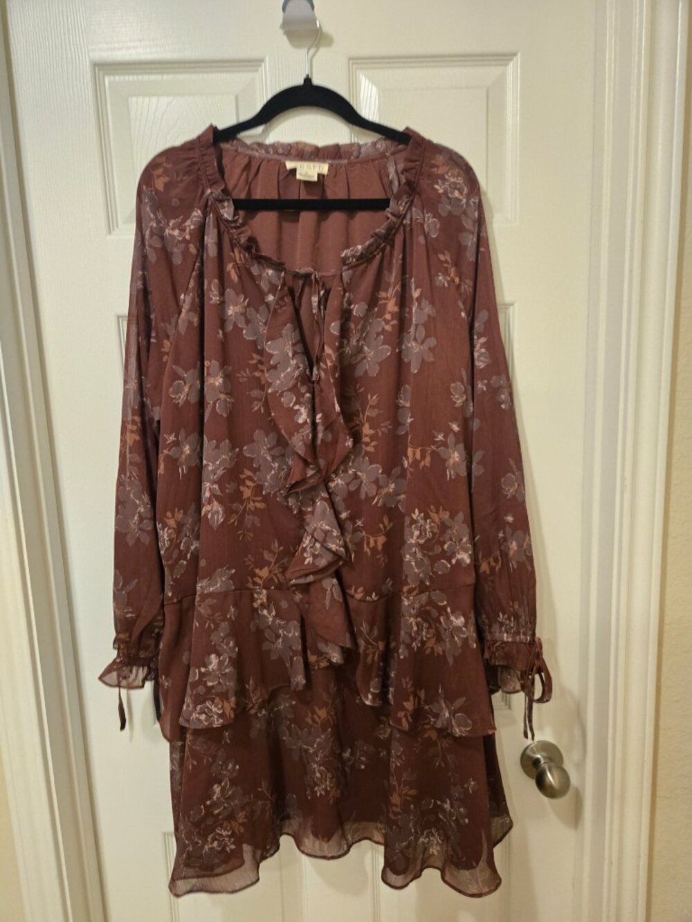 torrid Brown Floral Tiered Ruffle Midi Dress - Picture 7 of 12